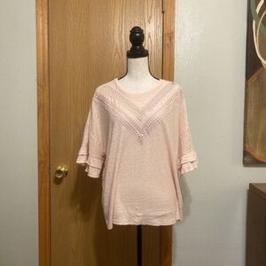 Express XL Solid Pink Short Sleeve w/Crochet Neckline Knit Top - EUC